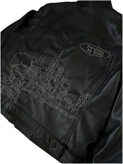 Lou in the city leather jacket